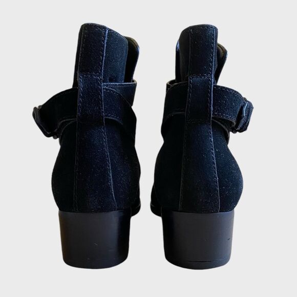 Marc Fisher Razzle Suede Ankle Boots Women's Size 6.5 Black Leather Buckle - Picture 12 of 16